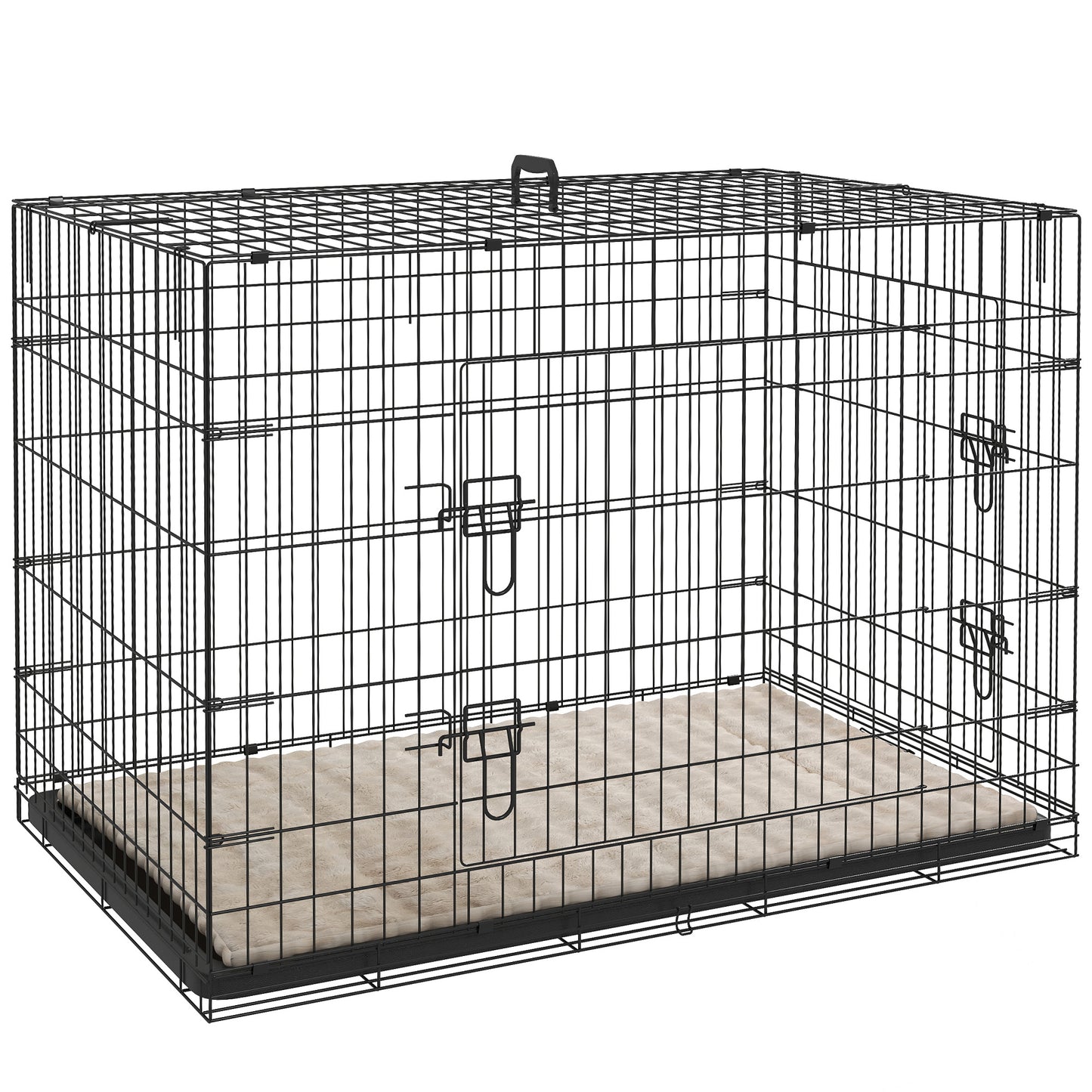 Hondenbench – Bench Voor Honden – Hondenkooi – Hondenhok – Reisbench – Opvouwbaar Met Handvat – Uitneembare Bodemtray En Wasbaar Kussen – 105x70x75 cm Zwart