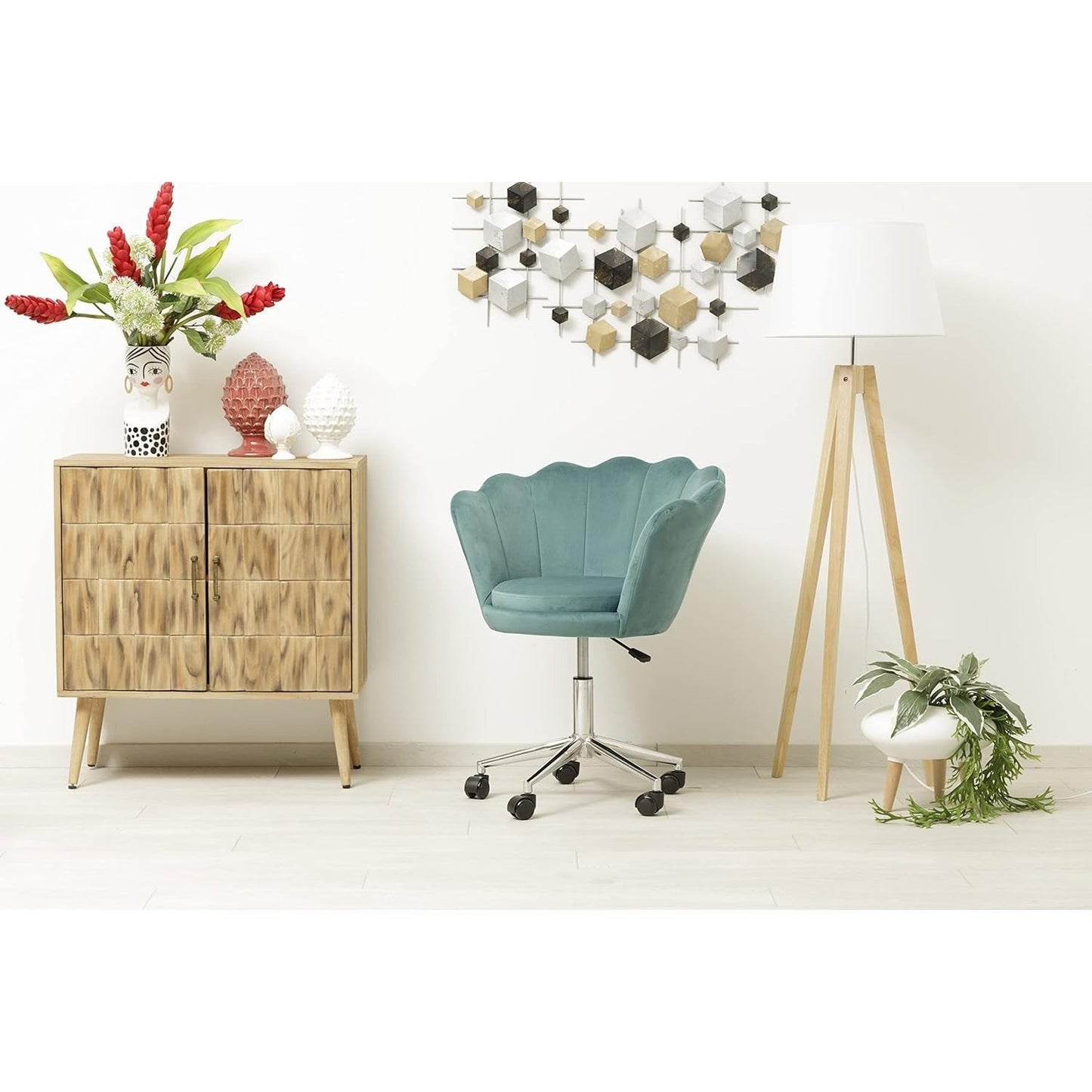 Velvet Bureaustoel – Bureaustoel Met Wieltjes – Fauteuil – Werkstoel – Office Chair – Petrol Groen – Ergonomische Shell Rugleuning – Verstelbare Hoogte 69x71x84 cm