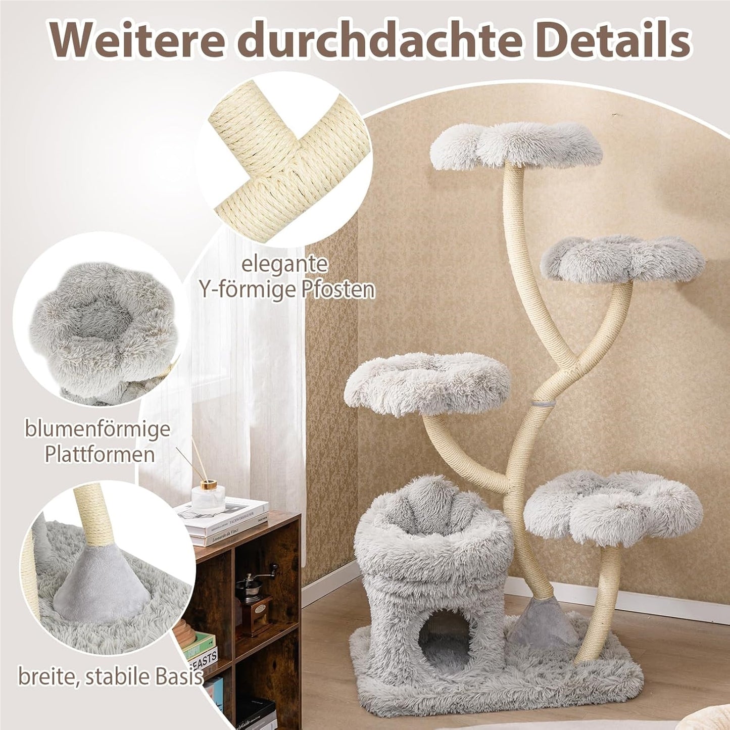 Krabpaal – Kattentoren – Krabmeubel – Kattenboom – Klimpaal – 165 cm Hoog – Stabiel Metalen Frame – Wit Design