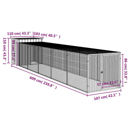 Kippenhok – Kippenren – Pluimveehok – Buitenren – Lichtgrijs – Gegalvaniseerd Staal – 110x609x110 cm – Veilig en Duurzaam