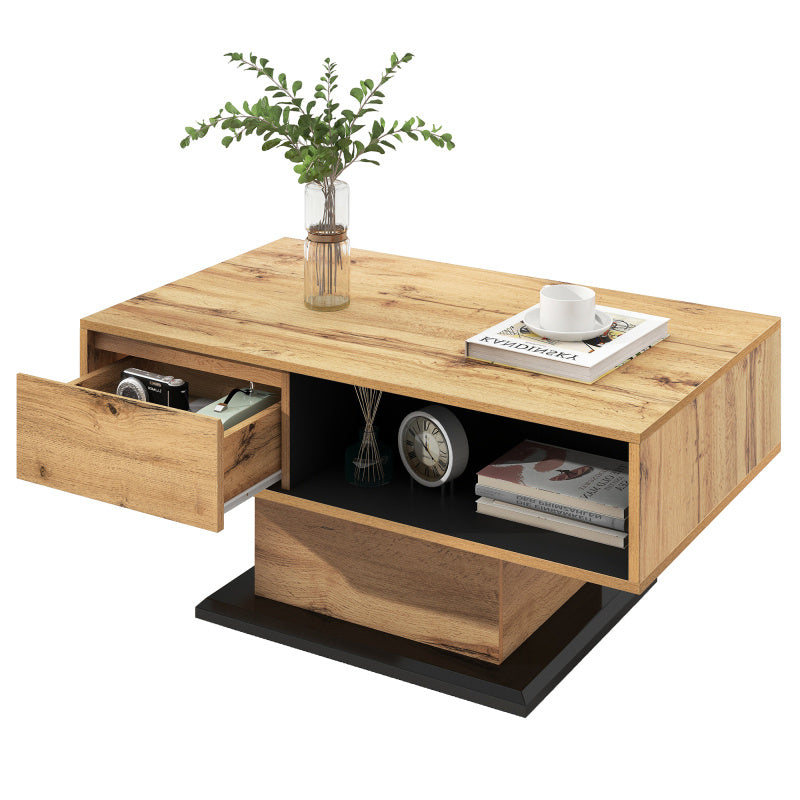 Salontafel – Koffietafel – Bijzettafel – Woonkamertafel – Tafel – Handenvrij Design – Dubbele Opbergruimte – 100x47x60 cm – Spaanplaat Met Natuurhoutnerf