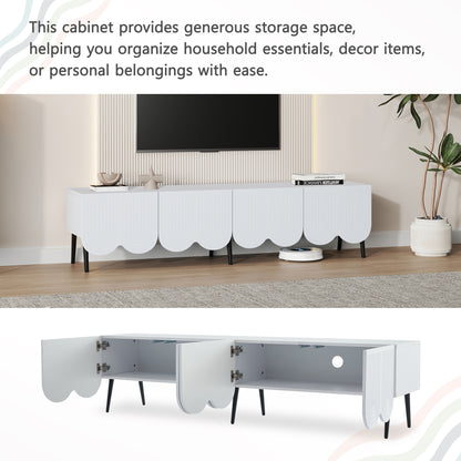 TV-Meubel – TV-Kast – Lowboard – Mediameubel – Dressoir – Modern Design – Soft-Close Deuren – Geschikt voor Tv’s Tot 80 Inch – Mat Wit Met Golvend Deurpatroon