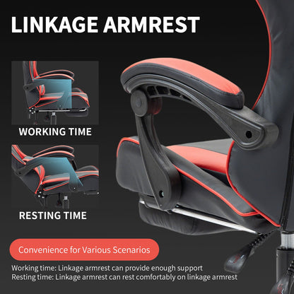 Gaming Bureaustoel – Ergonomische Stoel – Bureaustoel – Kantoorstoel – Gamestoel – Verstelbare Rugleuning – Ingebouwde Lendensteun – Met Voetensteun – 360° Draaibaar – Kunstleren Bekleding – Memory Foam Zitting – Rood