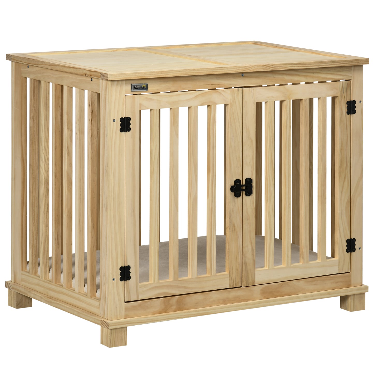Hondenbench – Hondenkooi – Hondenhok – Dierenkooi – Hondenmand – Natuurlijk Hout – Inclusief Wasbaar Kussen – 82,5x57x72 cm