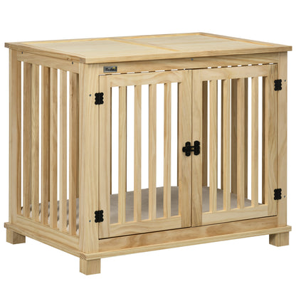 Hondenbench – Hondenkooi – Hondenhok – Dierenkooi – Hondenmand – Natuurlijk Hout – Inclusief Wasbaar Kussen – 82,5x57x72 cm