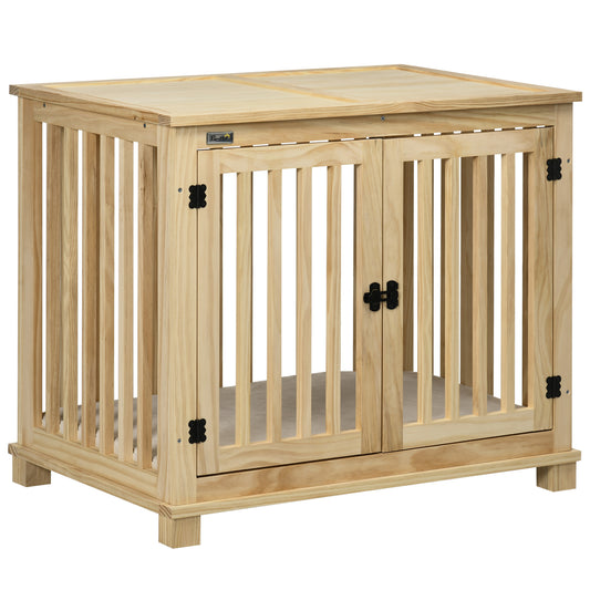 Hondenbench – Hondenkooi – Hondenhok – Dierenkooi – Hondenmand – Natuurlijk Hout – Inclusief Wasbaar Kussen – 82,5x57x72 cm