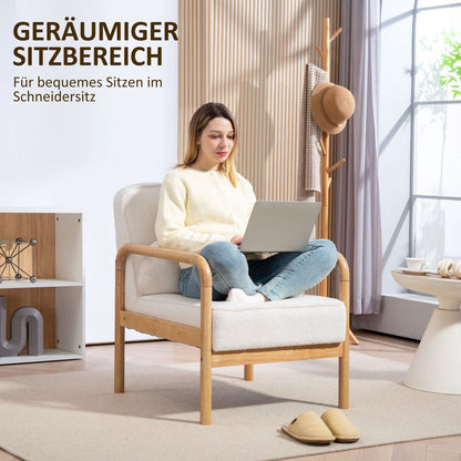 Fauteuil – Stoel – Lounge Chair – Woonkamerstoel – Zithoekstoel – Comfortabele Bouclé Bekleding – Robuust Rubberwood Frame