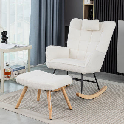 Relaxstoel – Fauteuil – Loungestoel – Schommelstoel – Draaifauteuil – Witte Relaxstoel Met Voetensteun – Breed Zitvlak 65 cm – Stevige Schommelmechaniek Met Hoofdsteun
