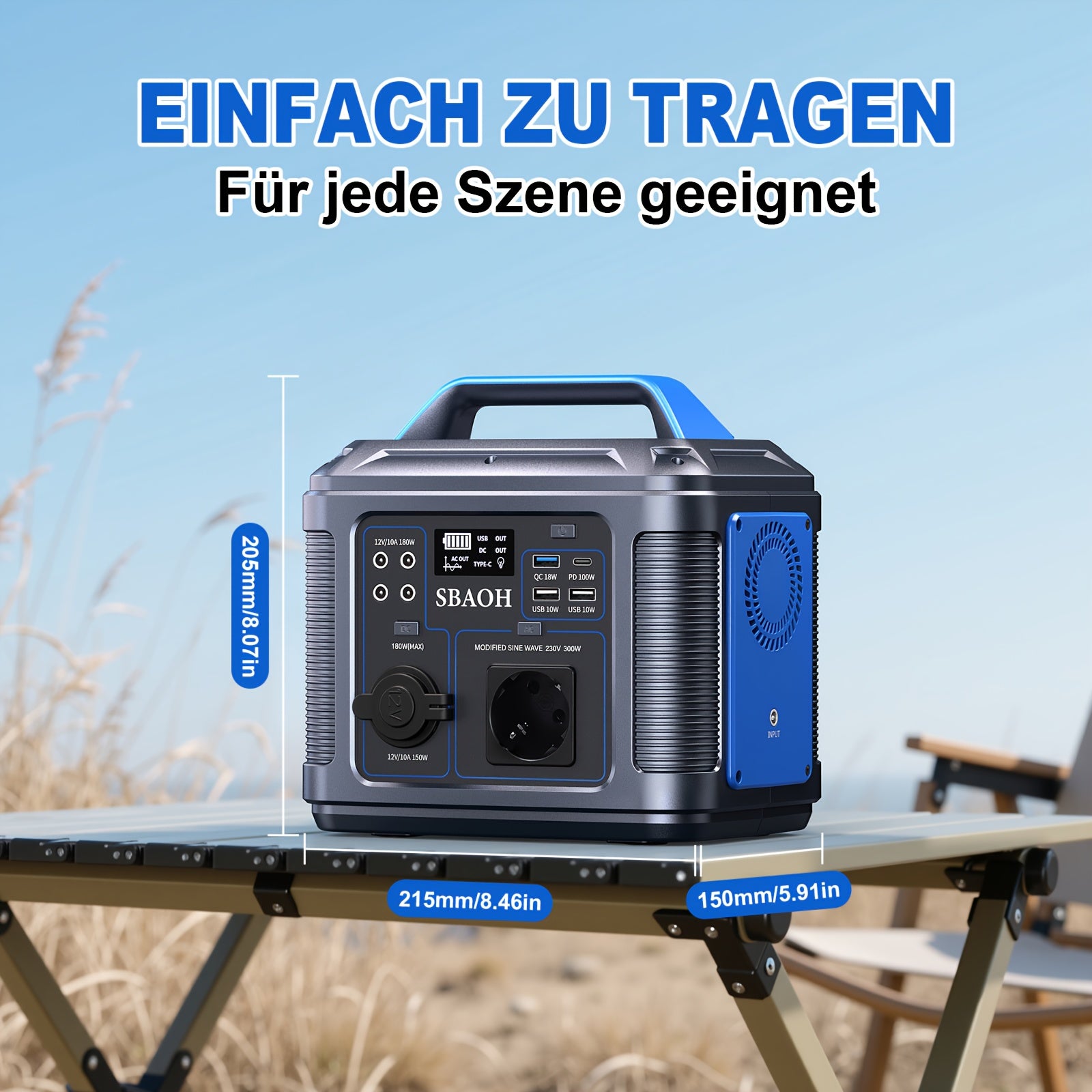 Powerbank – Draagbare Accu – Noodstroomvoorziening – Mobiele Oplader – Power Station Blauw – 296Wh Capaciteit – Multi-USB Snel Opladen - QUORE