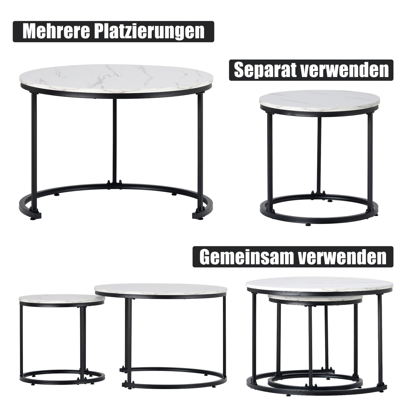 Bijzettafel – Salontafel – Zijkastje – Banktafel – Tafeltje – Set van 2 Ronde Tafels – Nestbaar – MDF/Hout Hoogwaardige Materialen