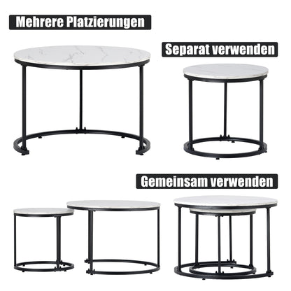 Bijzettafel – Salontafel – Zijkastje – Banktafel – Tafeltje – Set van 2 Ronde Tafels – Nestbaar – MDF/Hout Hoogwaardige Materialen