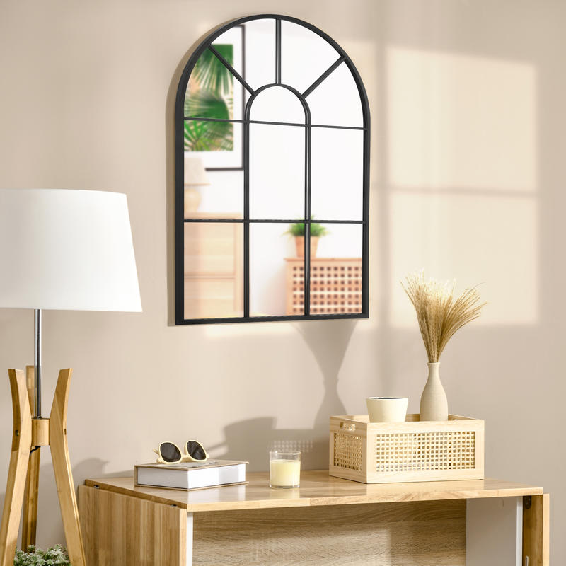 Wandspiegel – Ramen Spiegel – Hangspiegel – Interieur Spiegel – Verticale Spiegel – Metalen Frame – 91x60 cm – Zwart – Smalle Diepte 2 cm
