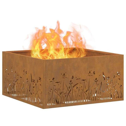 Vuurkorf – Tuinhaard – Buitenhaard – Terrashaard – Brander – Groot 60x60x30 cm – Met Realistisch Vlammen Effect – Bruin Metaal