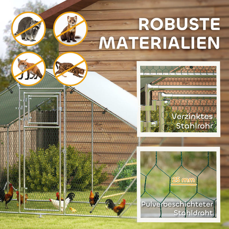 Large Chicken Coop with Automatic Feeder & UV-Resistant High Quality Roof - Heavy-Duty Steel Frame, Spacious Outdoor/Indoor Run for 6-8 Chickens, Easy Assembly, Predator-Proof Design, Ventilation Mesh Walls & Floor, Durable M