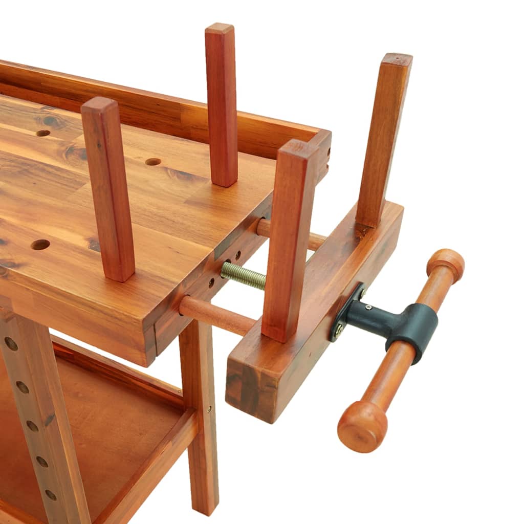 Werkbank – Werktafel – Werkmeubel – Klusbank – Massief Acaciahout – Stevig Werkblad – Twee Bankschroeven Zonder Kast