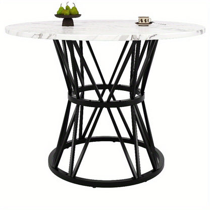 Ronde Eettafel – Tafeltje – Keukentafel – Eettafel Rond – Tafel 4 Personen – Marmeren Blad – Zwart Metalen Tripod Onderstel – 100x100x76 cm – Duurzaam & Stijlvol