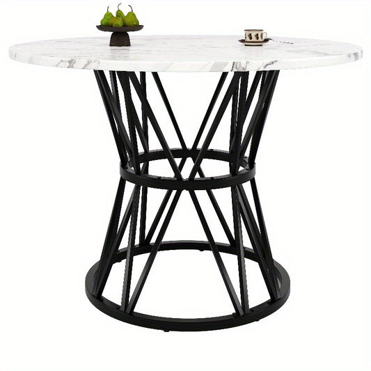 Ronde Eettafel – Tafeltje – Keukentafel – Eettafel Rond – Tafel 4 Personen – Marmeren Blad – Zwart Metalen Tripod Onderstel – 100x100x76 cm – Duurzaam & Stijlvol