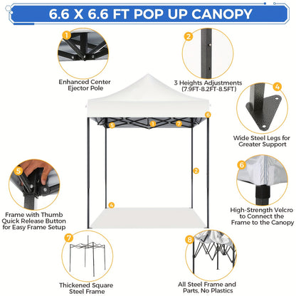 2×2m Pop Up Tent, Folding Gazebo, No Side Walls, With Portable Bag, Easy To Set Up, Height Adjustable, Small Volume For Easy Carrying, Oxford Cloth, Commercial Canopy, Suitable For Camping, Market Stalls, Parties, Beaches, C