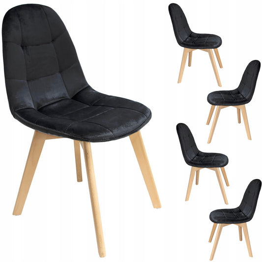 Eetkamerstoel – Stoel – Kuipstoel – Set Van 4 – Zwarte Velvet Bekleding – Beukenhouten Poot – Ergonomische Rugleuning – Draagvermogen 130 kg