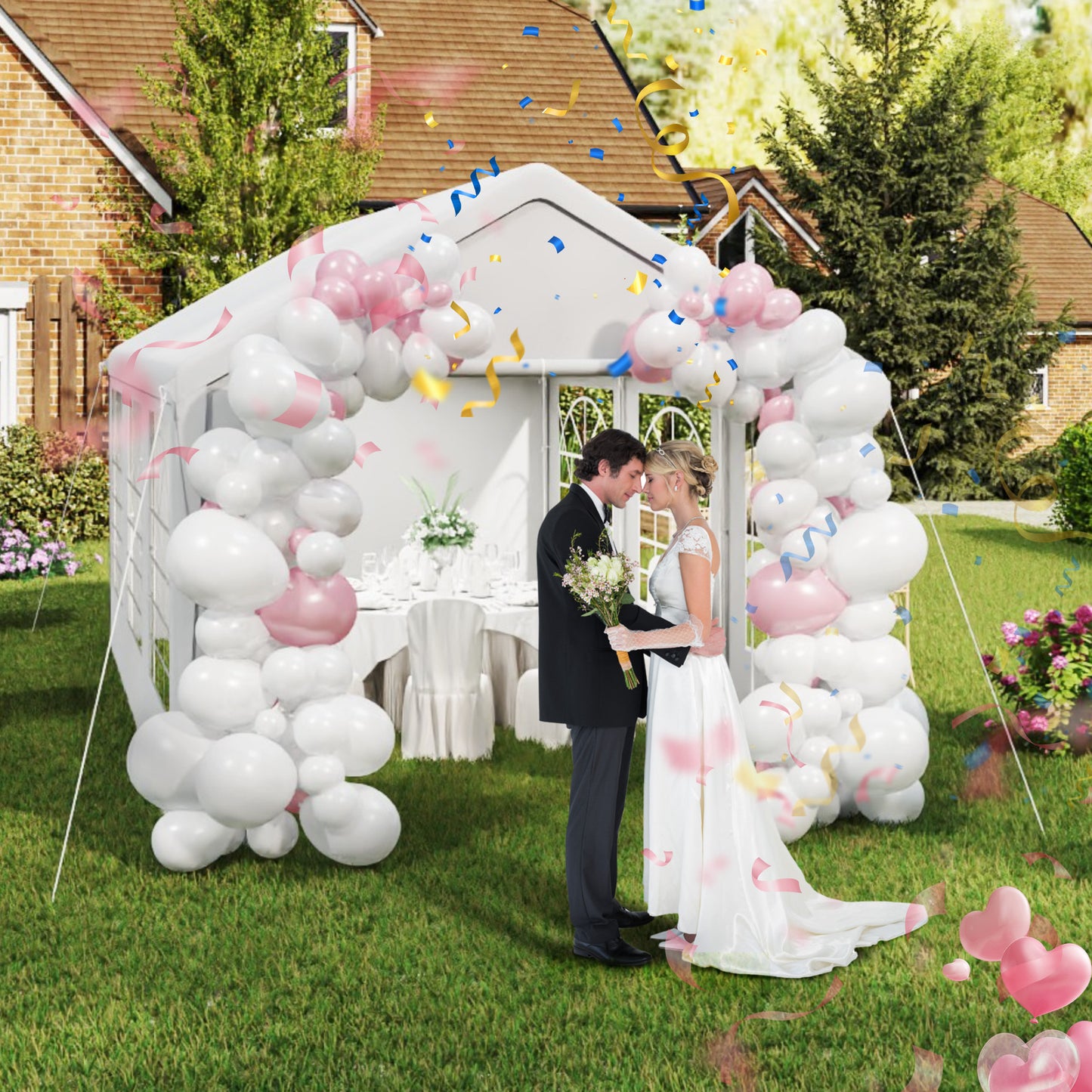 Banquet Tents with Side Panels Stable with Windows Garden Tents Large Tents Compact Tents Canopies PE Roofs for Weddings Garden Parties Grey/White