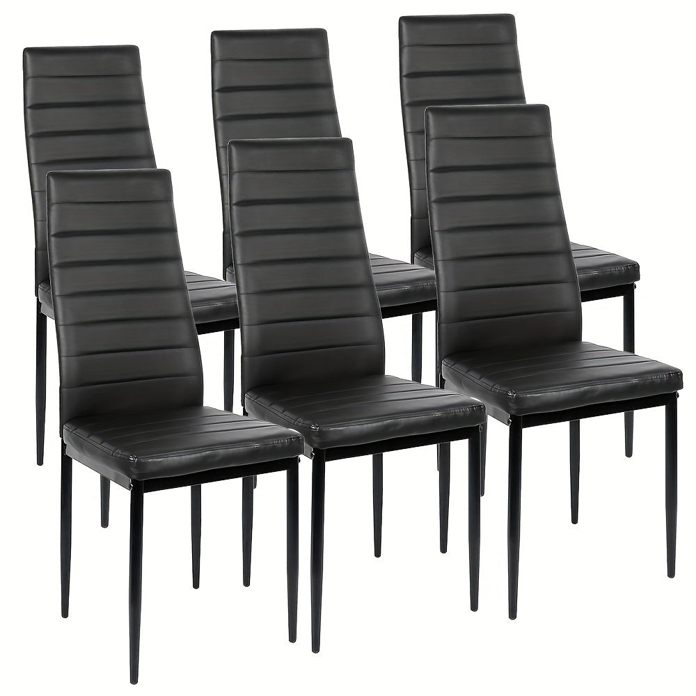 6pcs Dining Chair Set - High Back Faux Leather Kitchen Chair, 45cm Seat Height, Ergonomic Upholstered Seat For Kitchen, Dining Room, Restaurant - Armless Modern Comfortable Chairs (6pcss, Black)