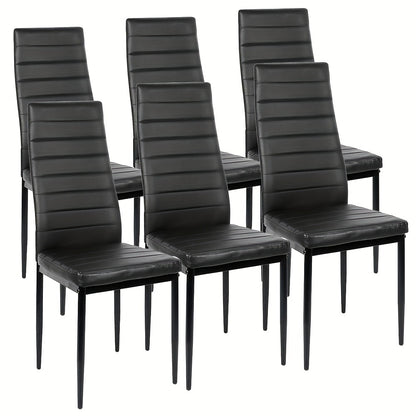 6pcs Dining Chair Set - High Back Faux Leather Kitchen Chair, 45cm Seat Height, Ergonomic Upholstered Seat For Kitchen, Dining Room, Restaurant - Armless Modern Comfortable Chairs (6pcss, Black)