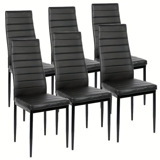 6pcs Dining Chair Set - High Back Faux Leather Kitchen Chair, 45cm Seat Height, Ergonomic Upholstered Seat For Kitchen, Dining Room, Restaurant - Armless Modern Comfortable Chairs (6pcss, Black)