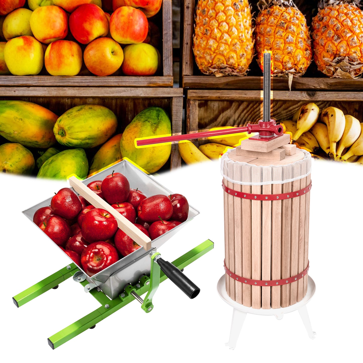 Handmatige Juicer – Fruitpers – Citruspers – Sapcentrifuge – Slowjuicer – 7 Liter Grote Inhoud – Robuust Metalen Ontwerp – Eenvoudig Schoon Te Maken