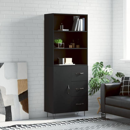Hoge Kast – Opbergkast – Boekenkast – Nachtkastje – Staande Kast – Mat Zwart – Duurzaam Hout Kunststof – 69,5x34x180 cm