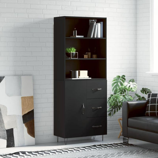 High Cabinet 69.5X34X180 Cm Finished Wood Black