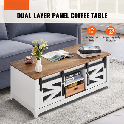 Salontafel – Koffietafel – Woonkamertafel – Bijzettafel – Tafel – 48 inch – Dubbel Blad Met Opbergruimte – Schuifdeuren Met Metalen Mesh