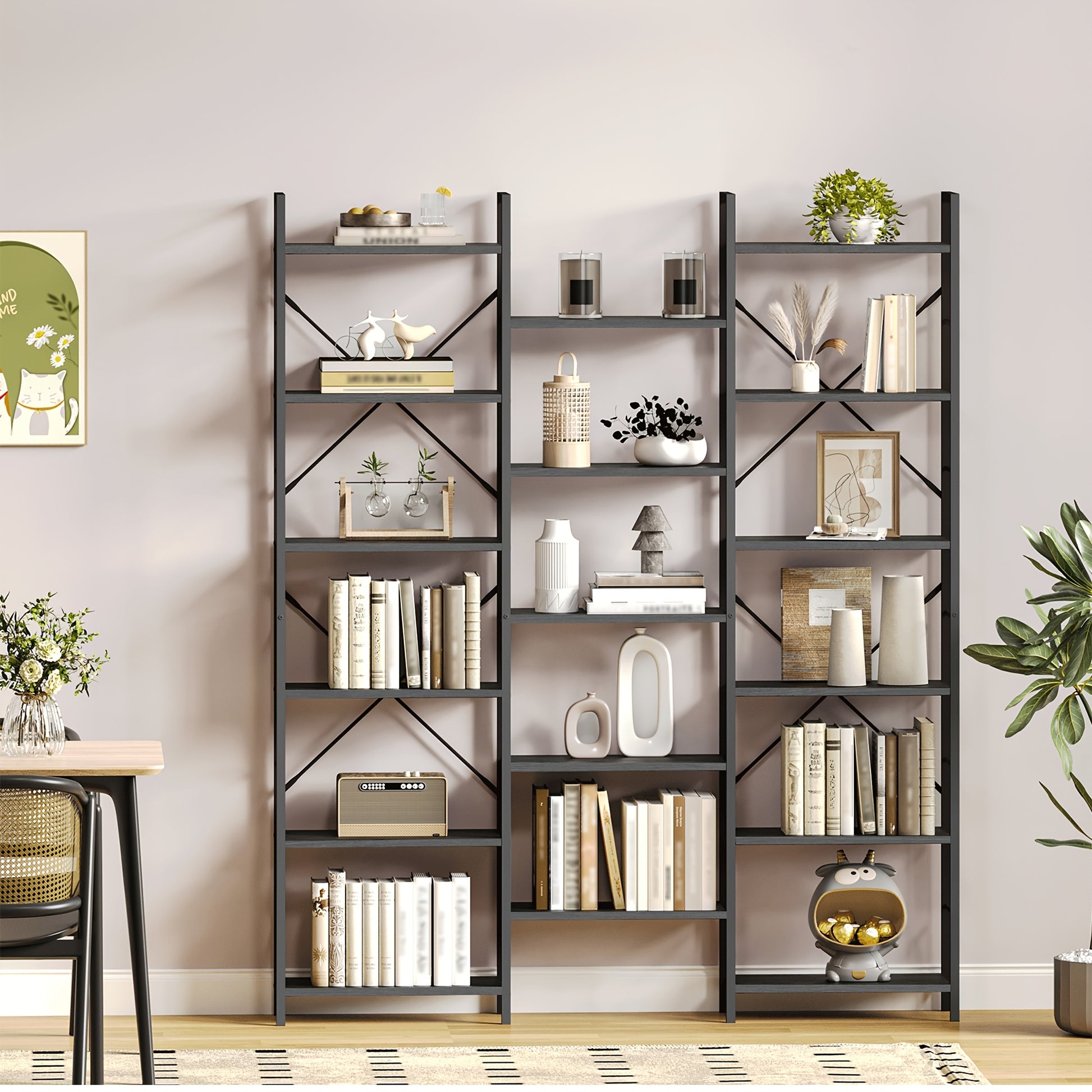 Bookcase, Standing Shelf With 17 Shelves, Closet Storage System, Adjustable Spacing, Book Shelf With Metal Frame, For Living Room, Bedroom, Home Office, Mounted Closet Systems - QUORE