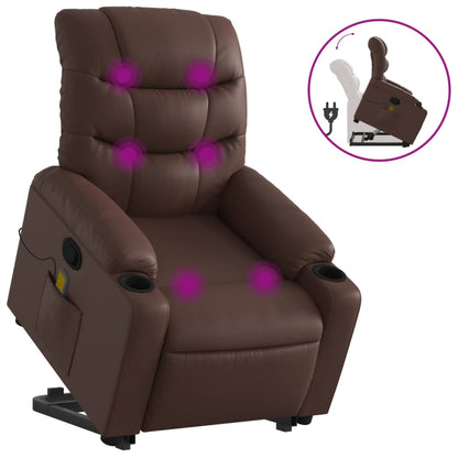 Elektrische Relaxstoel – Sta-op Stoel – Verstelbare Fauteuil – Massagestoel – Elektrische Zithulp – Met Opsta-Functie – Trilmassage – Kunstleren Bekleding Bruin