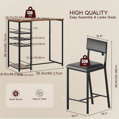 Dining Room Table with 2 Upholstered Chairs, Bistro Table And Chairs Set Of 2 with Storage Shelves, Dining Table And Chairs with Metal Frame, Small Kitchen Table for Apartment, Home