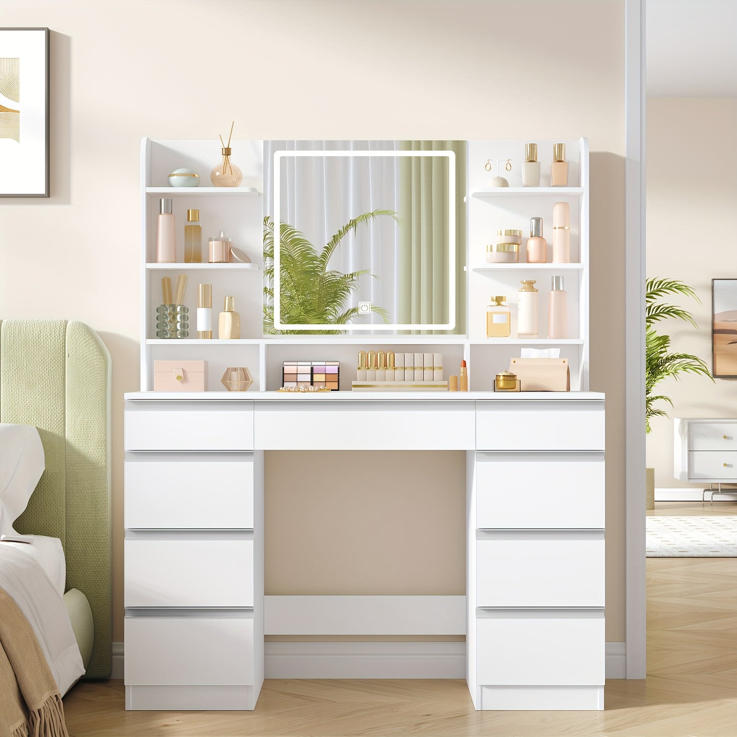 Kaptafel – Make-up Tafel – Cosmeticatafel – Verzorgingstafel – Dressoir – Groot Formaat – LED Verlichting Met Instelbare Kleur En Helderheid