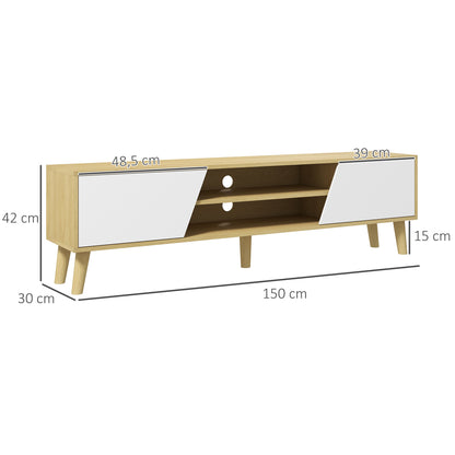TV Meubel – Tv Kast – Tv Dressoir – Tv Stand – Tv Bank – Scandinavisch Design – Kabelmanagement – Geschikt Tot 65 Inch – Hout Wit Look – 150x30x42 cm