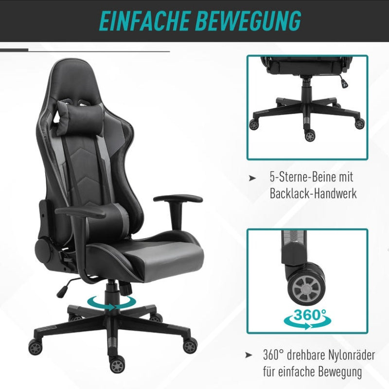 Ergonomische Bureaustoel – Bureaustoel – Gamestoel – Draaistoel – Bureaustoel Zwart – Hoogwaardig Schuim – Handmatig Verstelbare Rugleuning & Hoogte