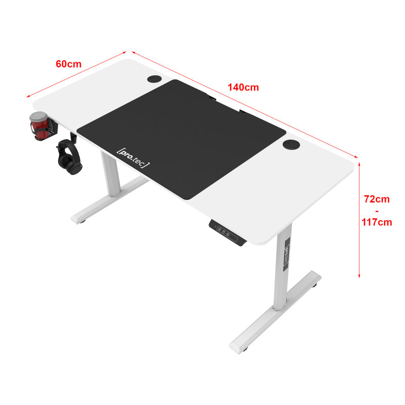 Hoogteverstelbaar Bureau – Zit-Sta Bureau – Verstelbaar Bureau – Elektrisch Bureau – Bureau voor Thuiswerken – 140x60 cm Werkblad – Stille Motor met Geheugenfunctie – Wit