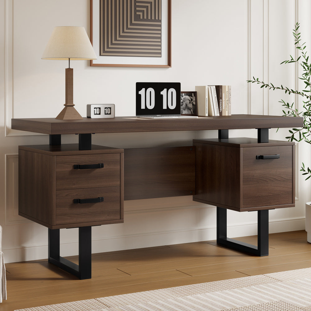 Bureau – Bureautafel – Werktafel – Computertafel – Schrijftafel – Bruin Houten Bureau – 135x54 cm – Fluisterstille Laden & Spatwaterbestendig
