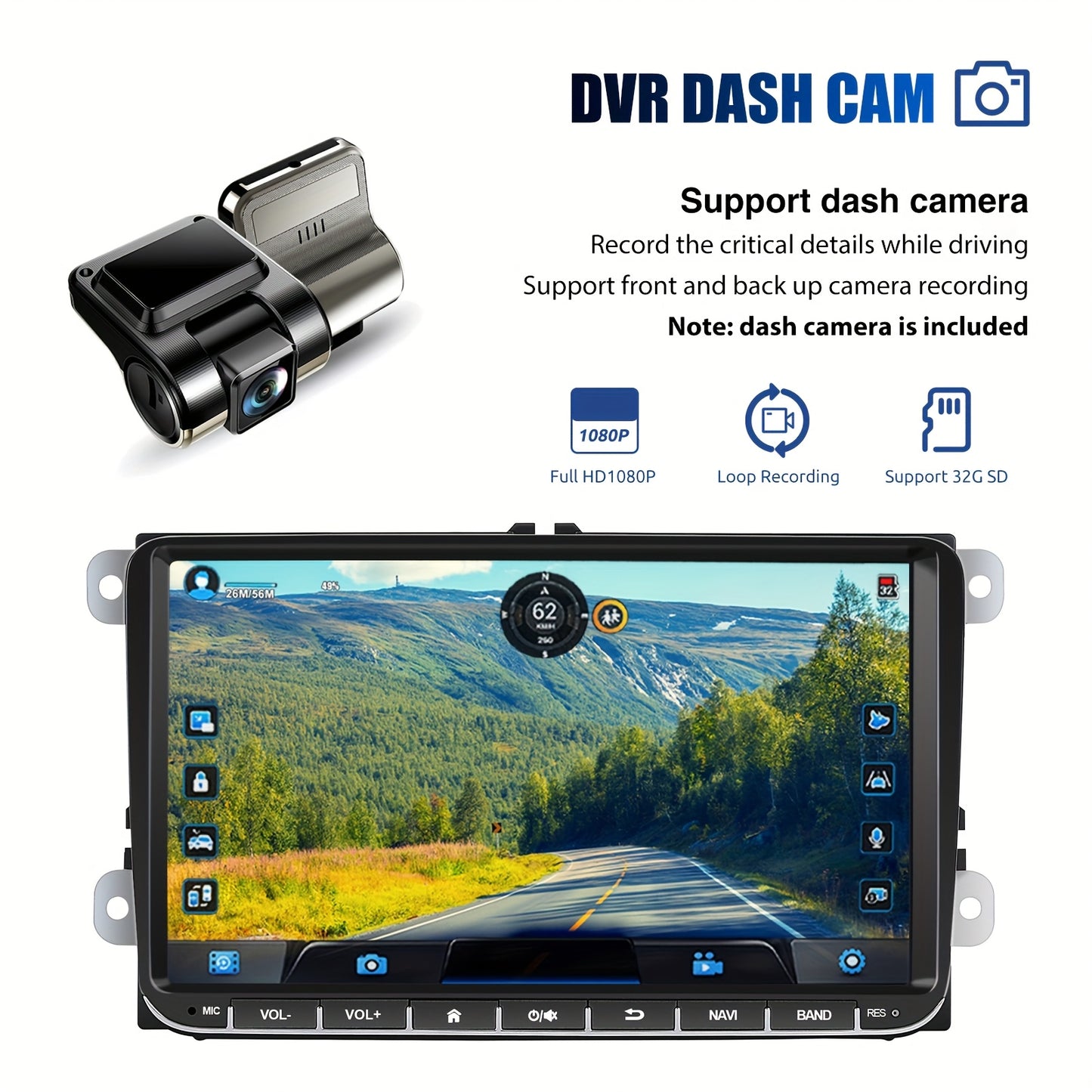 2DIN Autoradio – Auto Stereo – Multimedia Speler – Dashboard Camera – Navigatie Systeem – 9 Inch IPS Touchscreen – Draadloze CarPlay & Android Auto