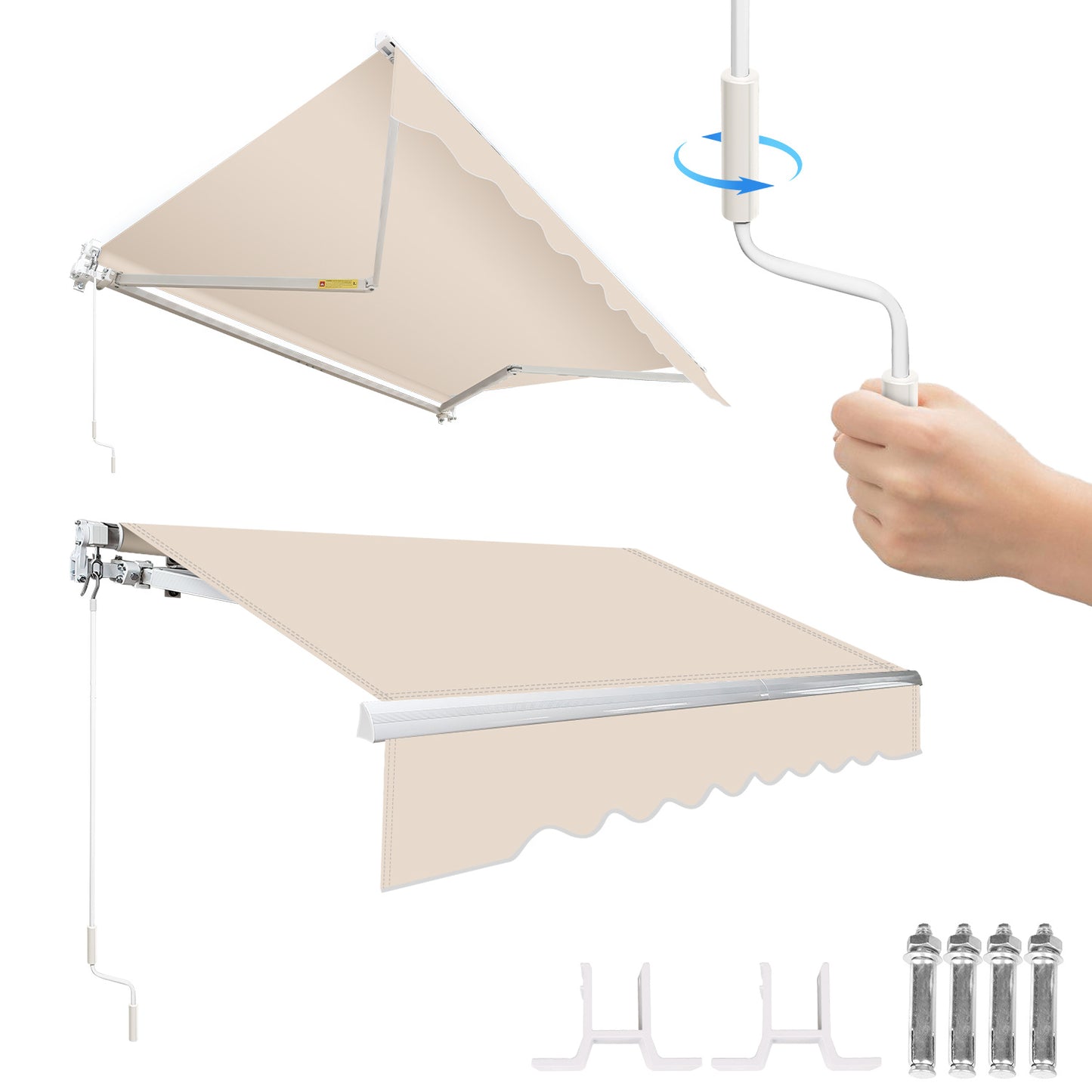 Zonwering Handmatig – Zonnescherm – Terraszonwering – Balkonzonwering – Tuinzonwering – Beige – Flexibele Maten 250x200 t/m 350x300 cm – Weerbestendig En UV-Bescherming