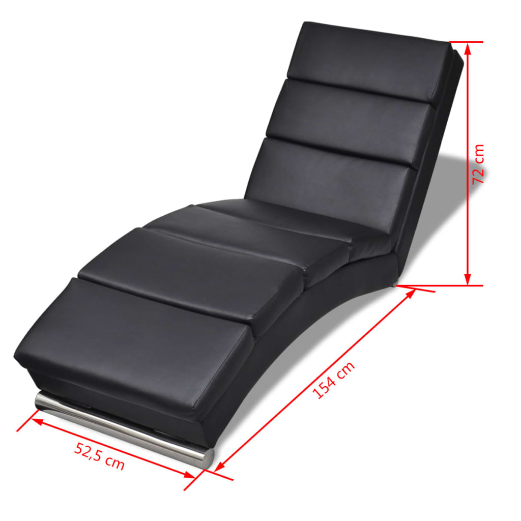 Chaise Longue – Ligstoel – Relaxstoel – Zitzak – Ligbank – Kunstleer Bekleding – Stevig Stalen Frame – Zwart
