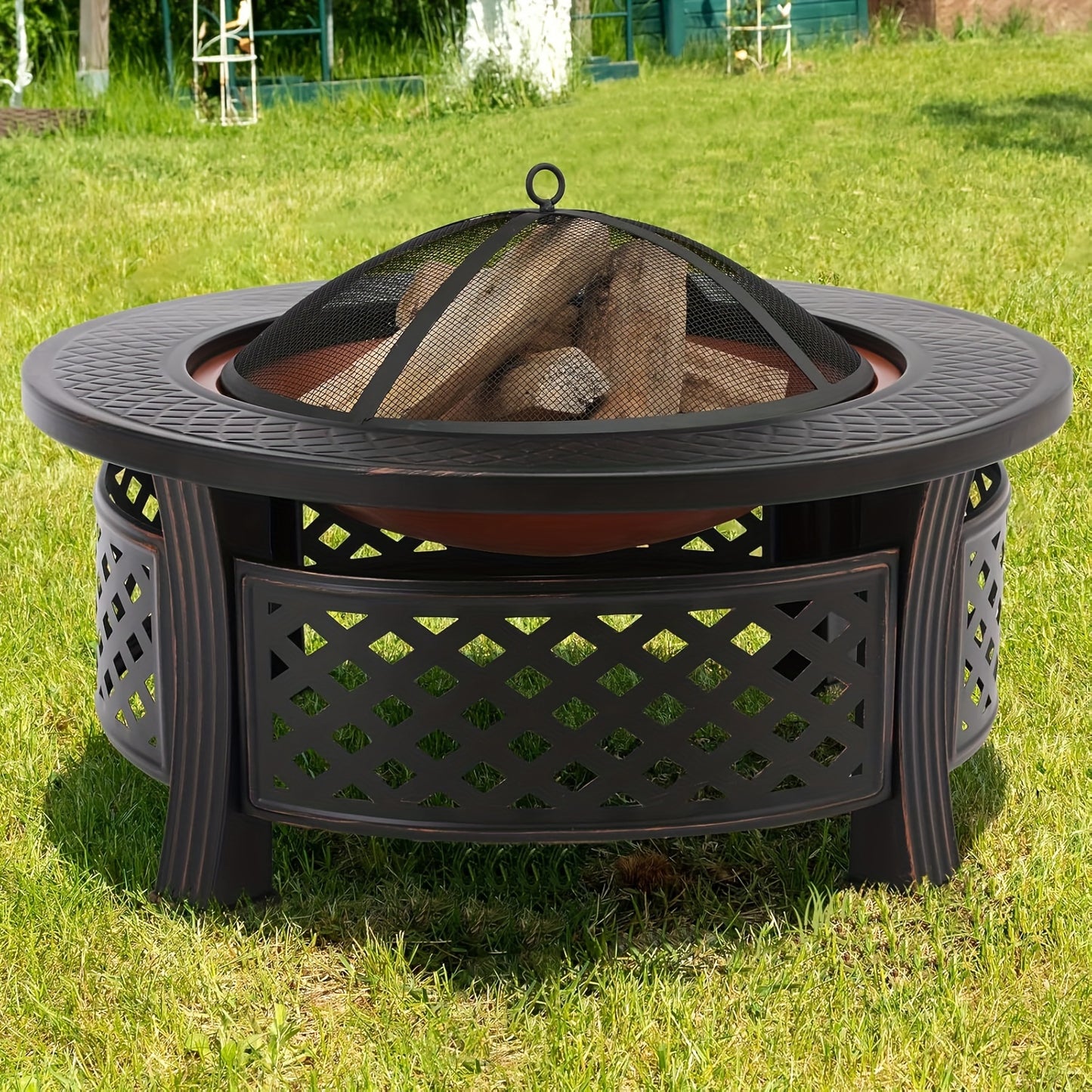 Vuurkorf – Buitenhaard – Tuinhaard – Terrashaard – Openhaard – Ø 80 x 54 cm – Gemaakt van duurzaam ijzer – Inclusief vonkenscherm voor veiligheid