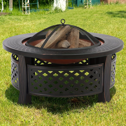Vuurkorf – Buitenhaard – Tuinhaard – Terrashaard – Openhaard – Ø 80 x 54 cm – Gemaakt van duurzaam ijzer – Inclusief vonkenscherm voor veiligheid