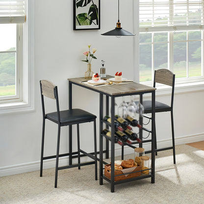 Compact Barkrukset Voor Twee – Bartafel Set – Hoog Tafel Met Stoelen – Keuken Eettafel – Counter Hoogte Kruk – Robuust Houten Ontwerp – Gemakkelijk In Te Zetten – Grijs
