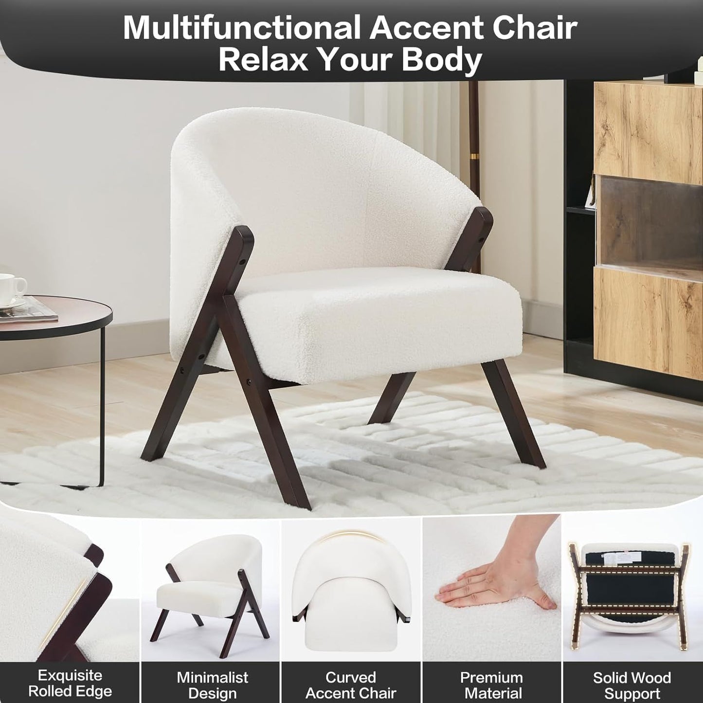 Easy Assembly Lounge Chair - Minimalist Upholstered (No Soft) Reading Side Chair Suitable for Bedroom & Living Room, Wood Frame, Compact, Easy Maintenance, Comfortable Seating