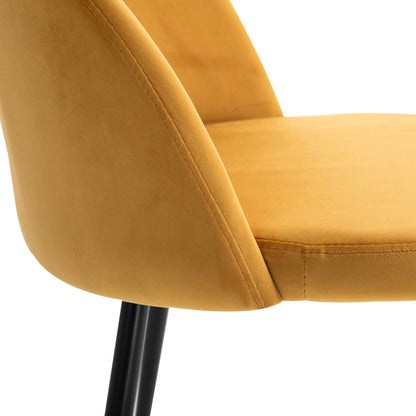 HOMCOM Dining Chairs Kitchen Chair Scandinavian Design - Set of 2 Chairs - Thin Metal Black Legs - Ergonomic Velvet Mustard Seat Back
