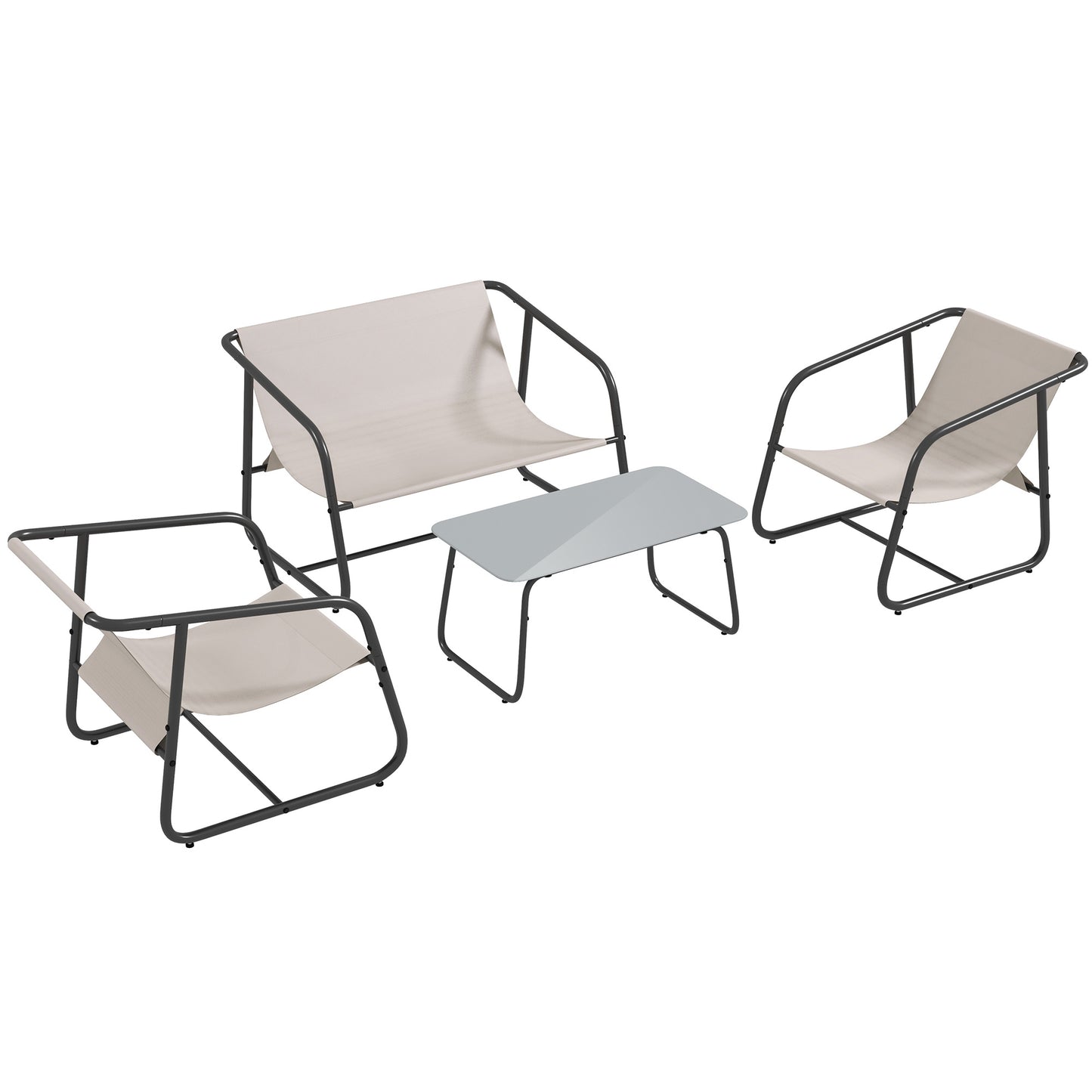 Tuinmeubelset 4-Delig – Balkonset – Terrasmeubilair – Buitenmeubels – Loungeset – Crèmewit – Weerbestendig Mesh – Gepoedercoat Stalen Frame