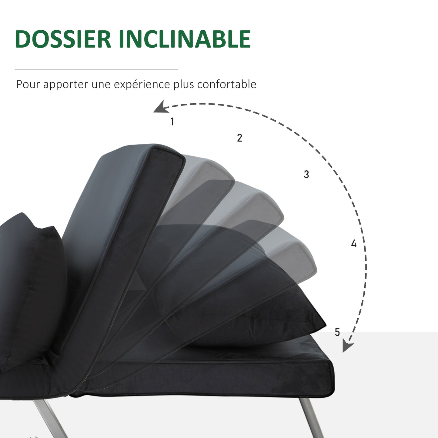 Bedbank – Slaapbank – Fauteuil – Logeerbed – Sofa – Verstelbare Rugleuning – Afneembare Voetensteun – Zwart Suède – Metaal