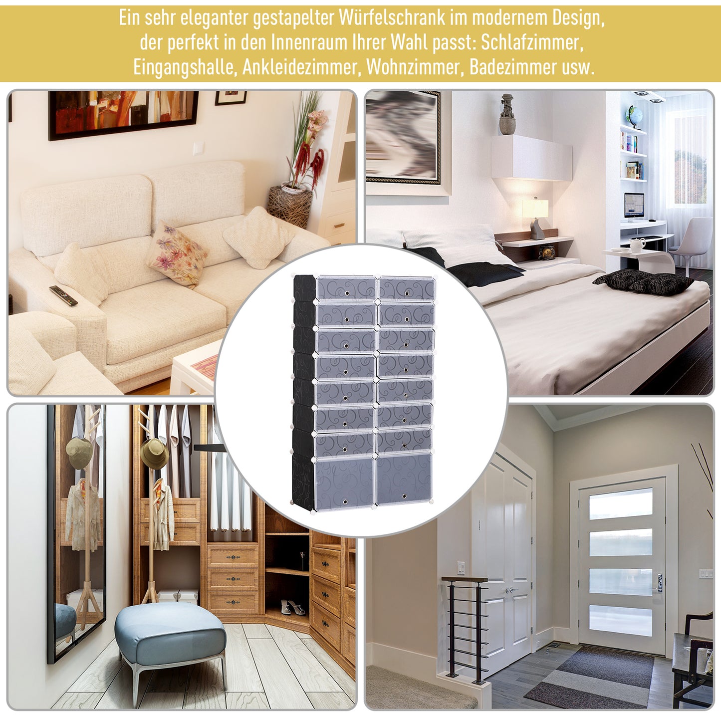 Modulaire Schoenenkast – Schoenopberger – Schoenwand – Schoenrek – Schoenenkast – 32 Paar Schoenen – Stabiel PP Plastic en Metaal